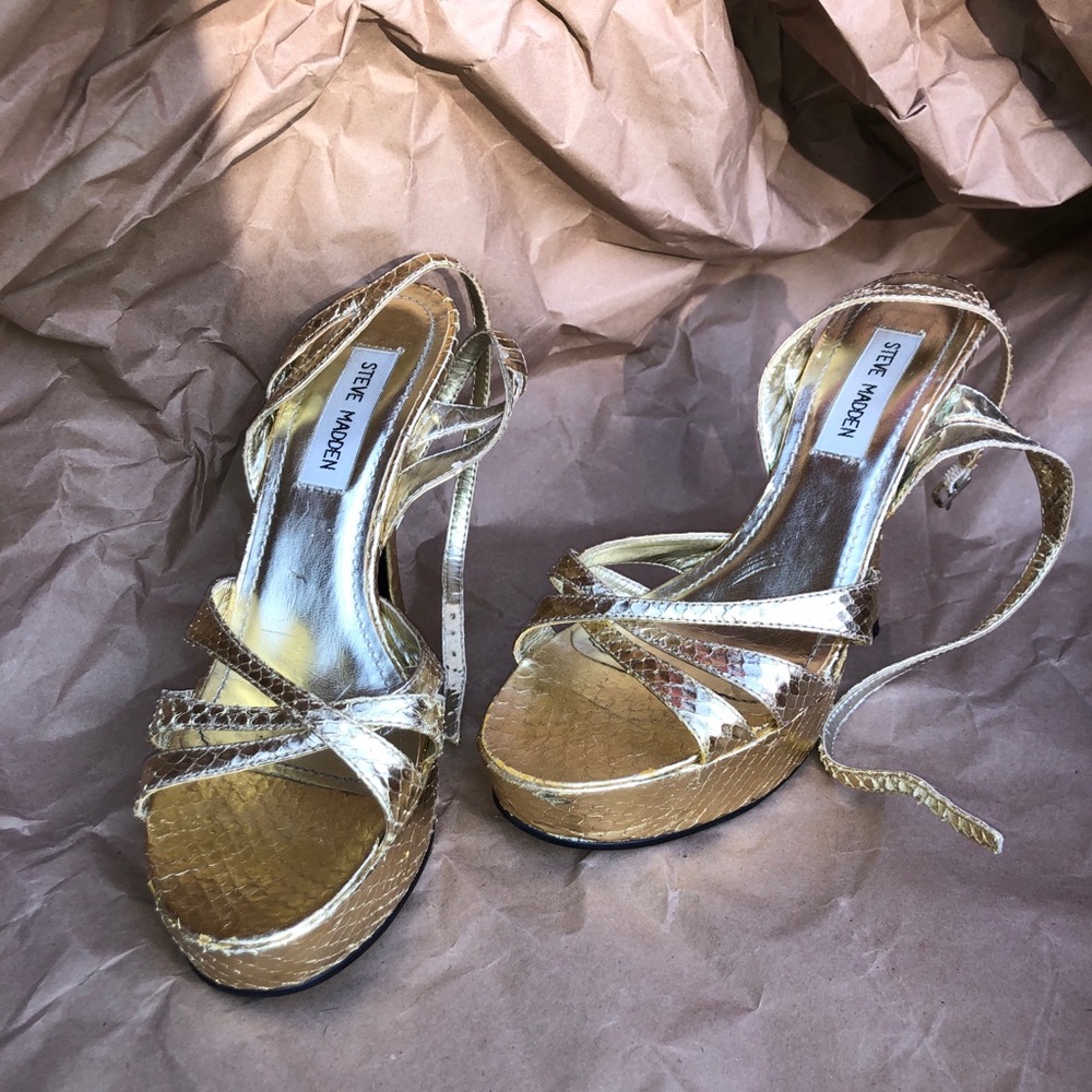 Gold Python/Snakeskin Texture Platform Heels - image 2